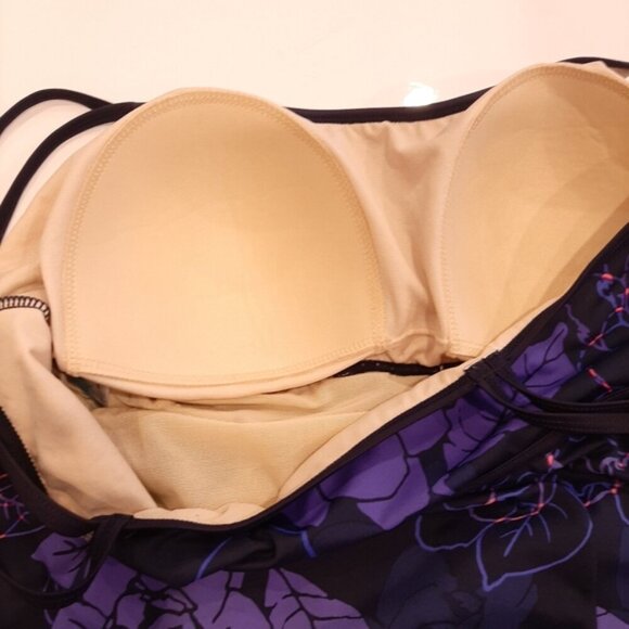 Beach Belle Floral Swimdress Babydoll Double Strap Tank One Piece Swimsuit - Picture 9 of 12